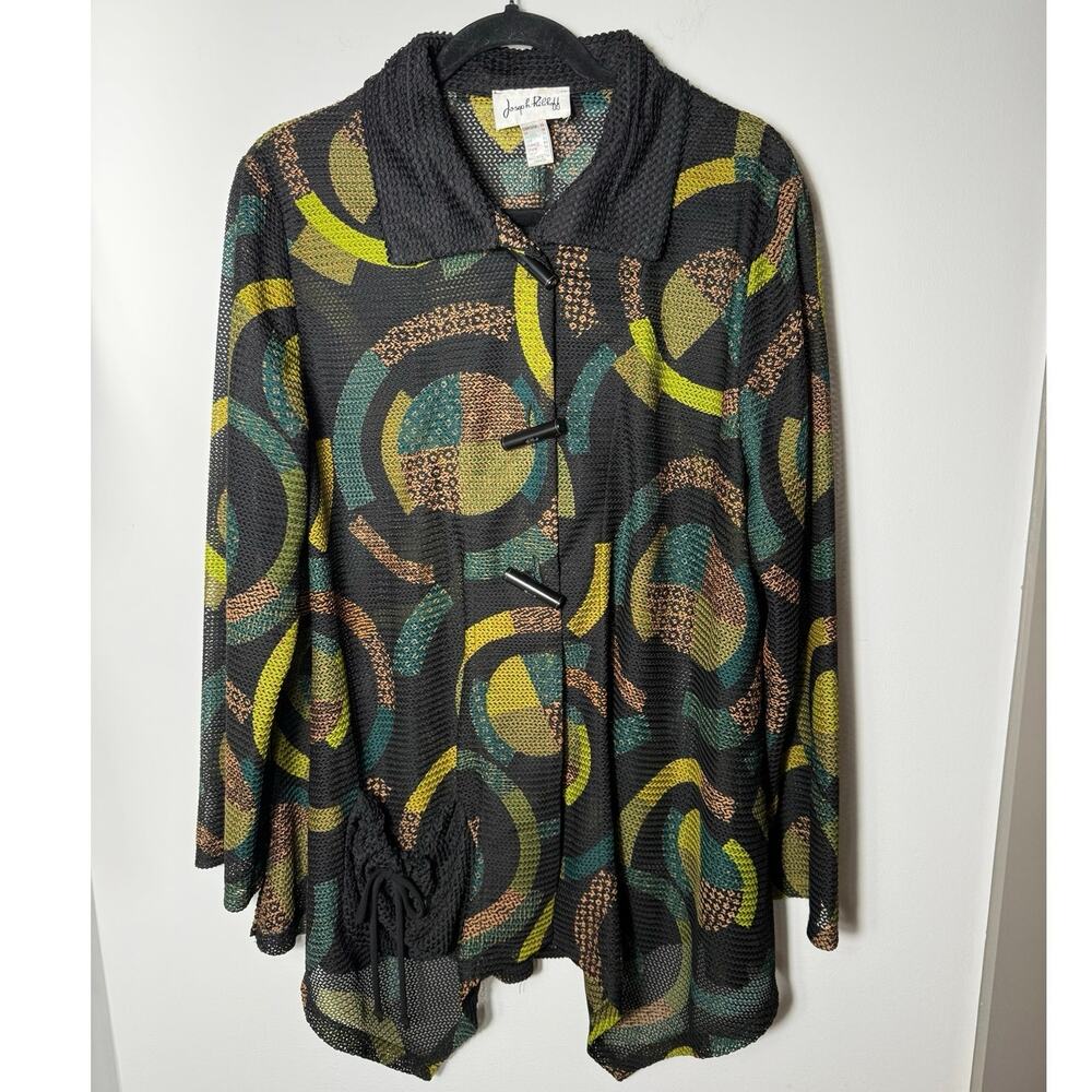 Vtg 90s Y2K Joseph Ribkoff 14 Toggle Button Asymmetrical Mesh Geometric Jacket